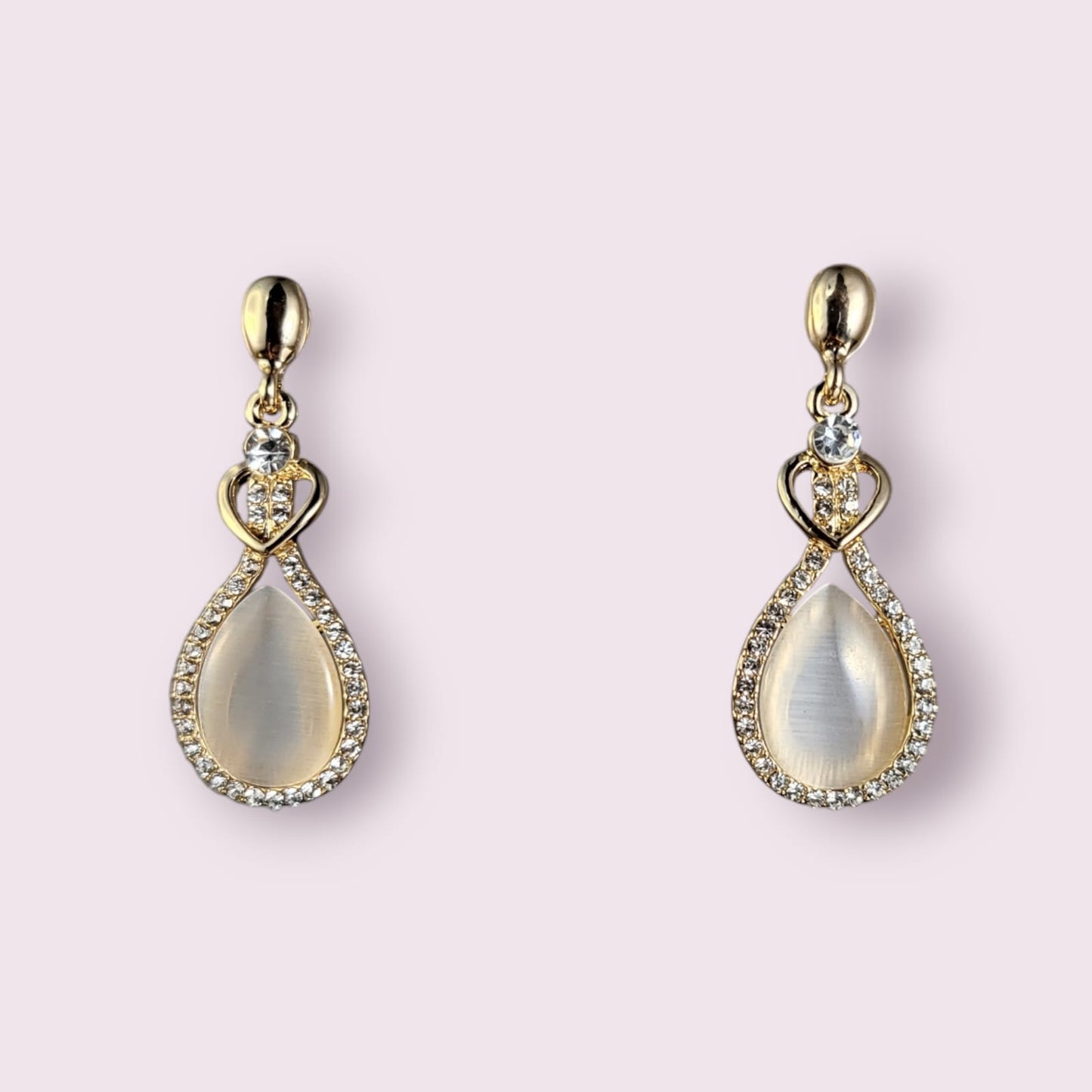 MIDAM™ Gold-Plated American Diamond Studded Heart & Water Drop Shaped Drop Earrings