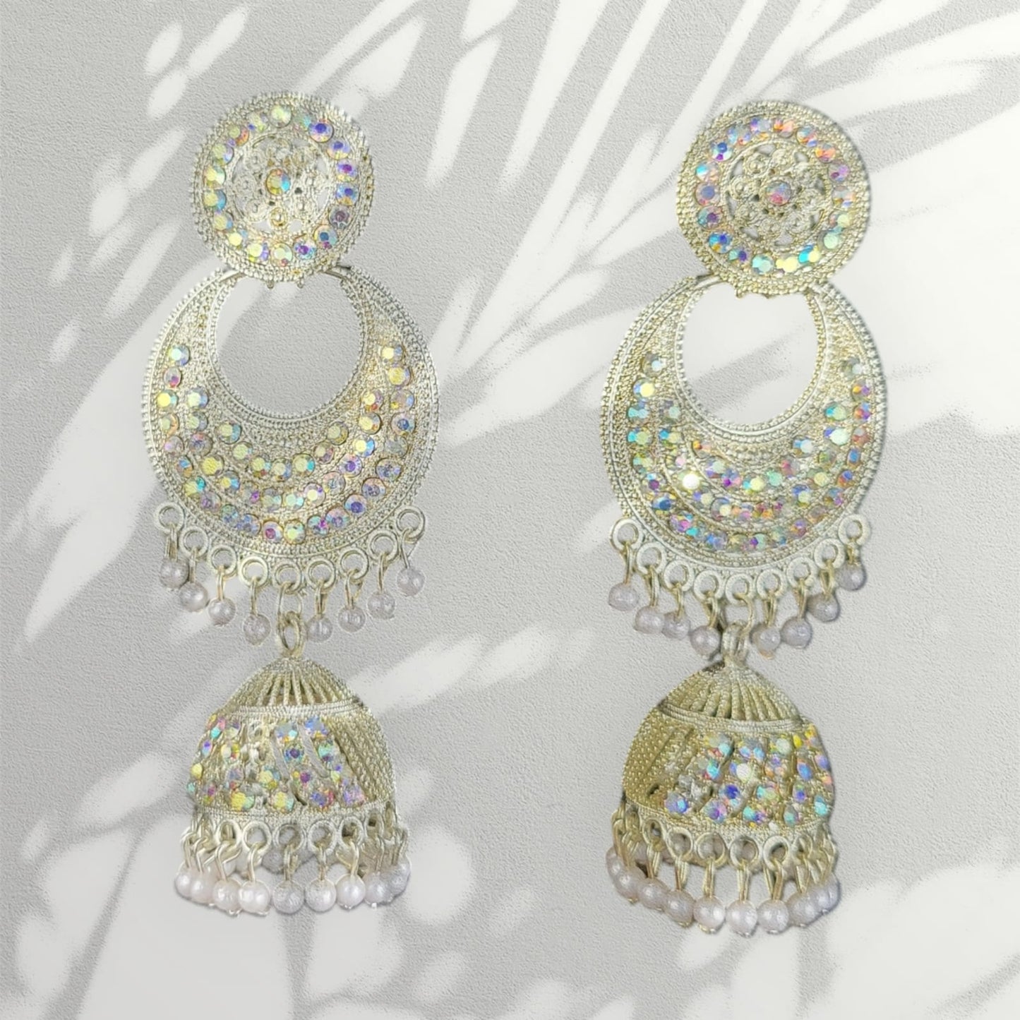 MIDAM™ Silver AD Studded Multicolour White Beads Drop Earrings.