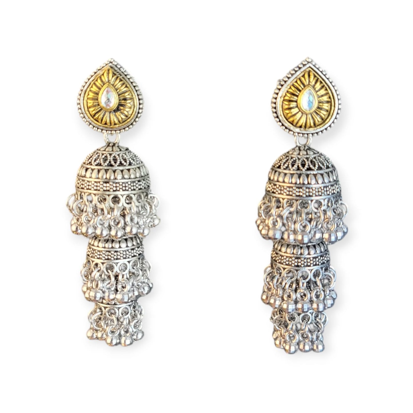 MIDAM™ Silver and Gold Plated 3 Layered Jhumka Earrings