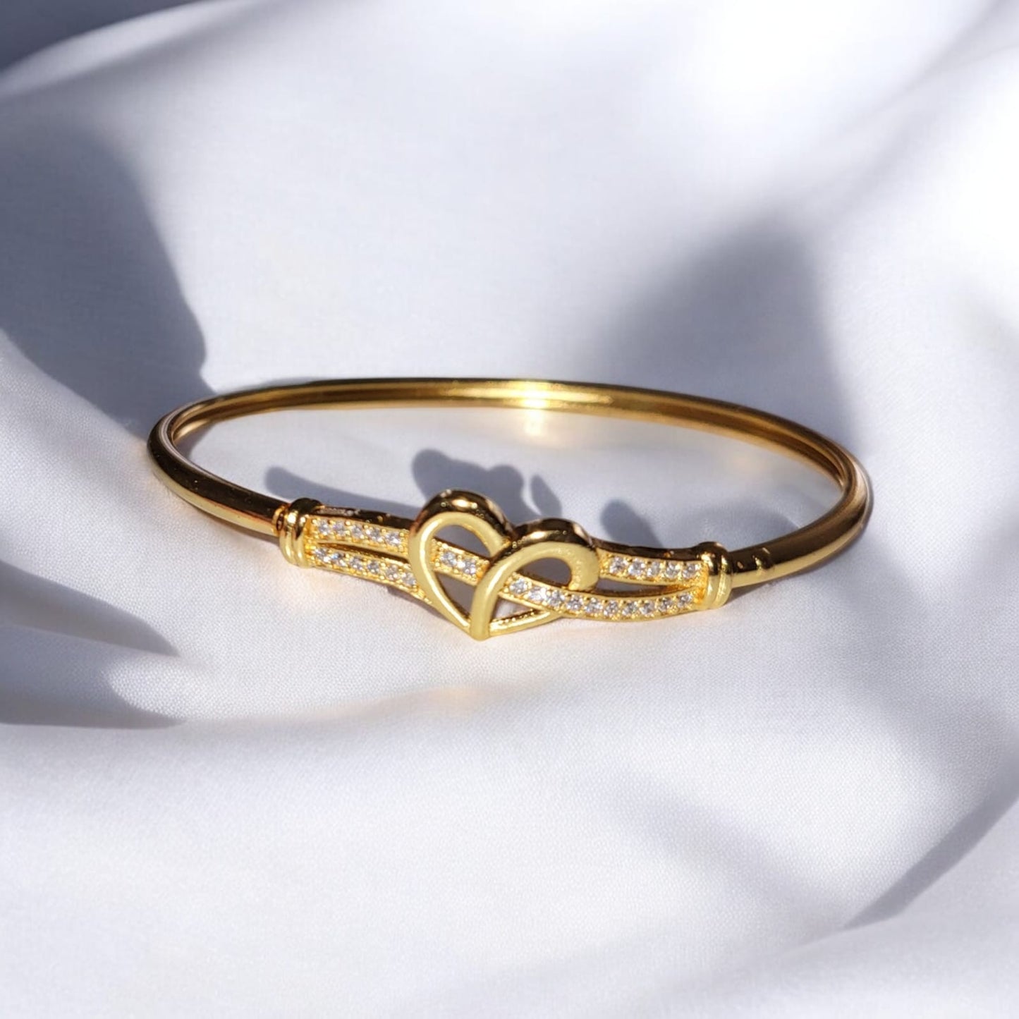MIDAM™ Gold-Toned American Diamond Studded Heart Shaped Bracelet