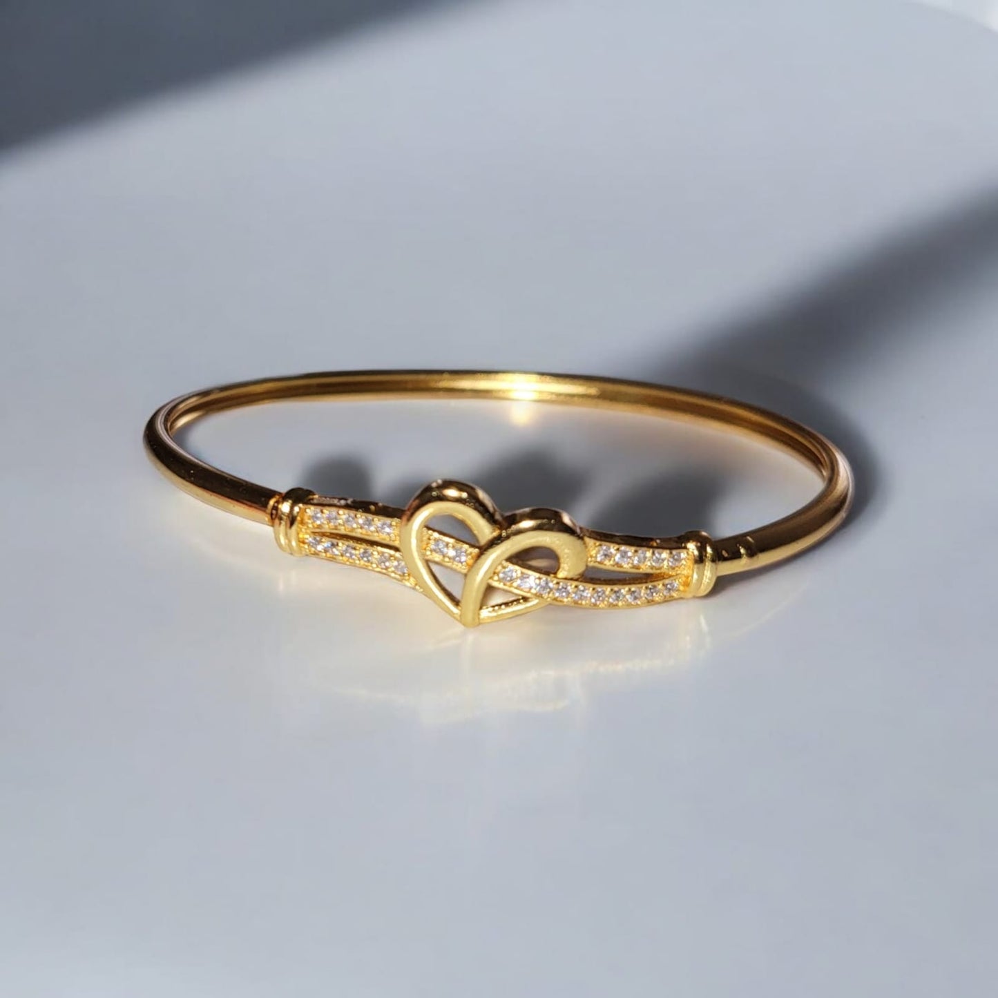 MIDAM™ Gold-Toned American Diamond Studded Heart Shaped Bracelet
