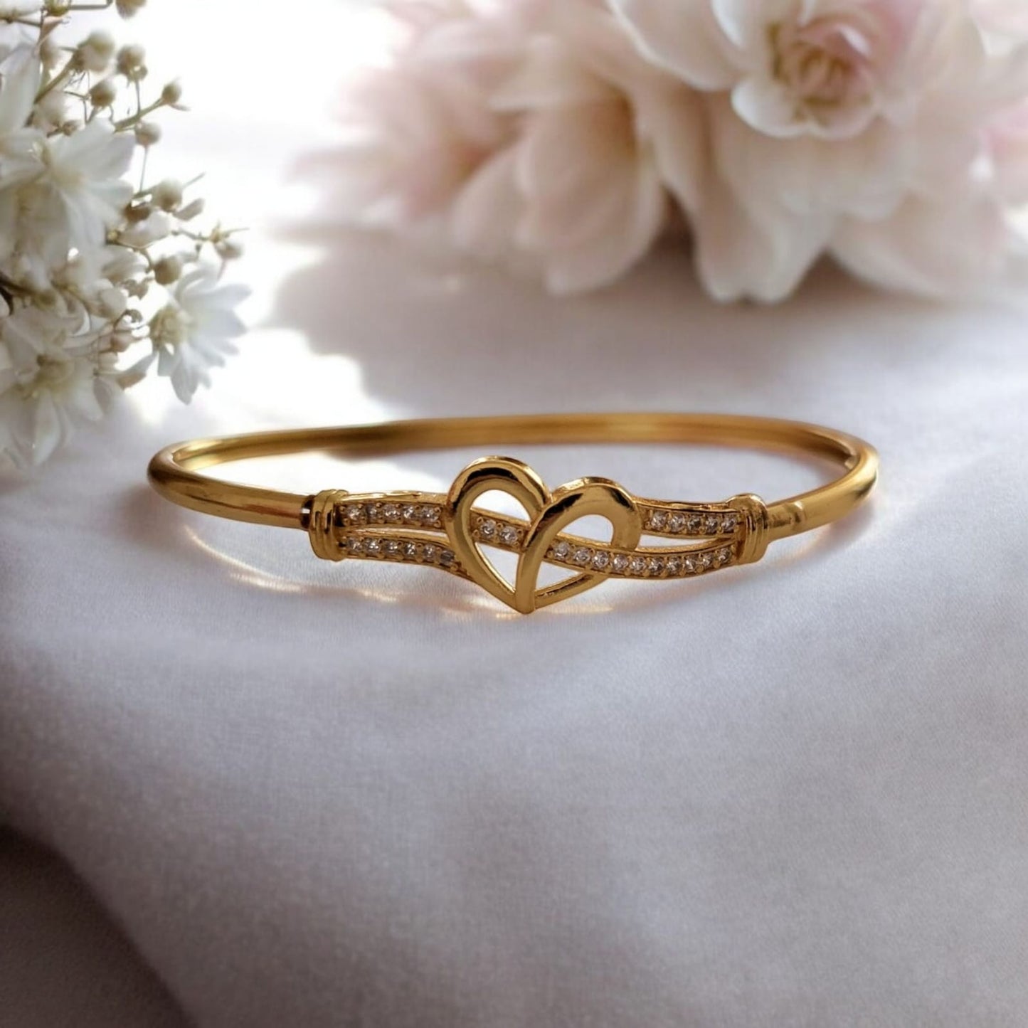 MIDAM™ Gold-Toned American Diamond Studded Heart Shaped Bracelet