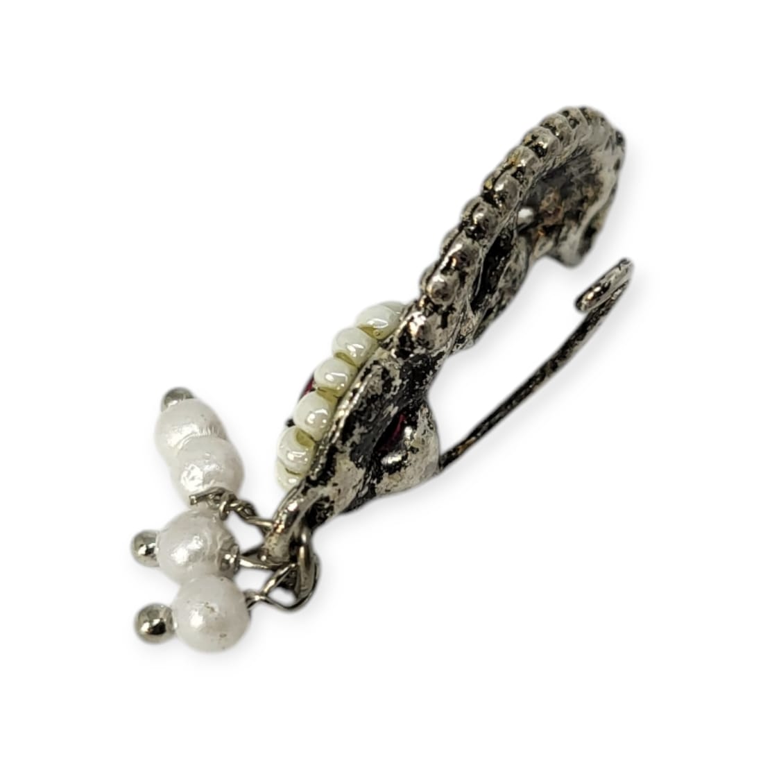 MIDAM™ Red & Green Stone-Studded Silver Oxidized Nose Pin