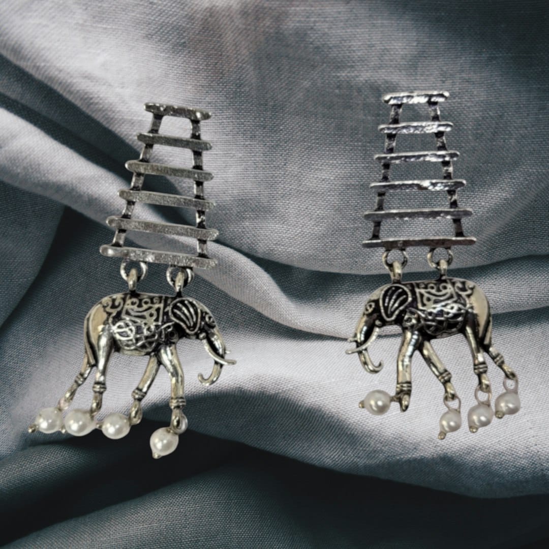 MIDAM™ German Oxidized Silver Elephant Drop Earrings