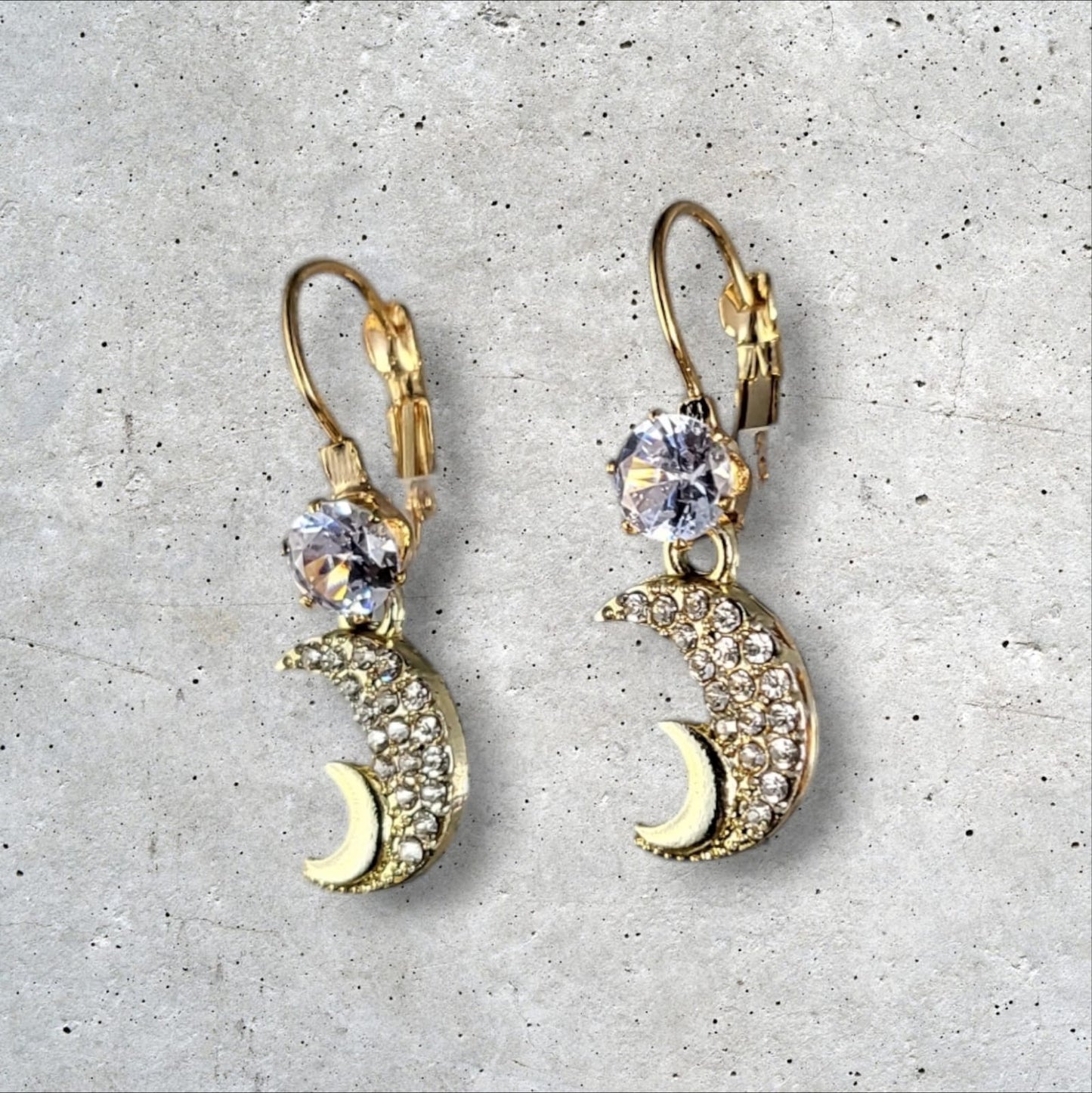 MIDAM™ Gold-Plated Zircon Studded Double Half Moon Classic Drop Earrings