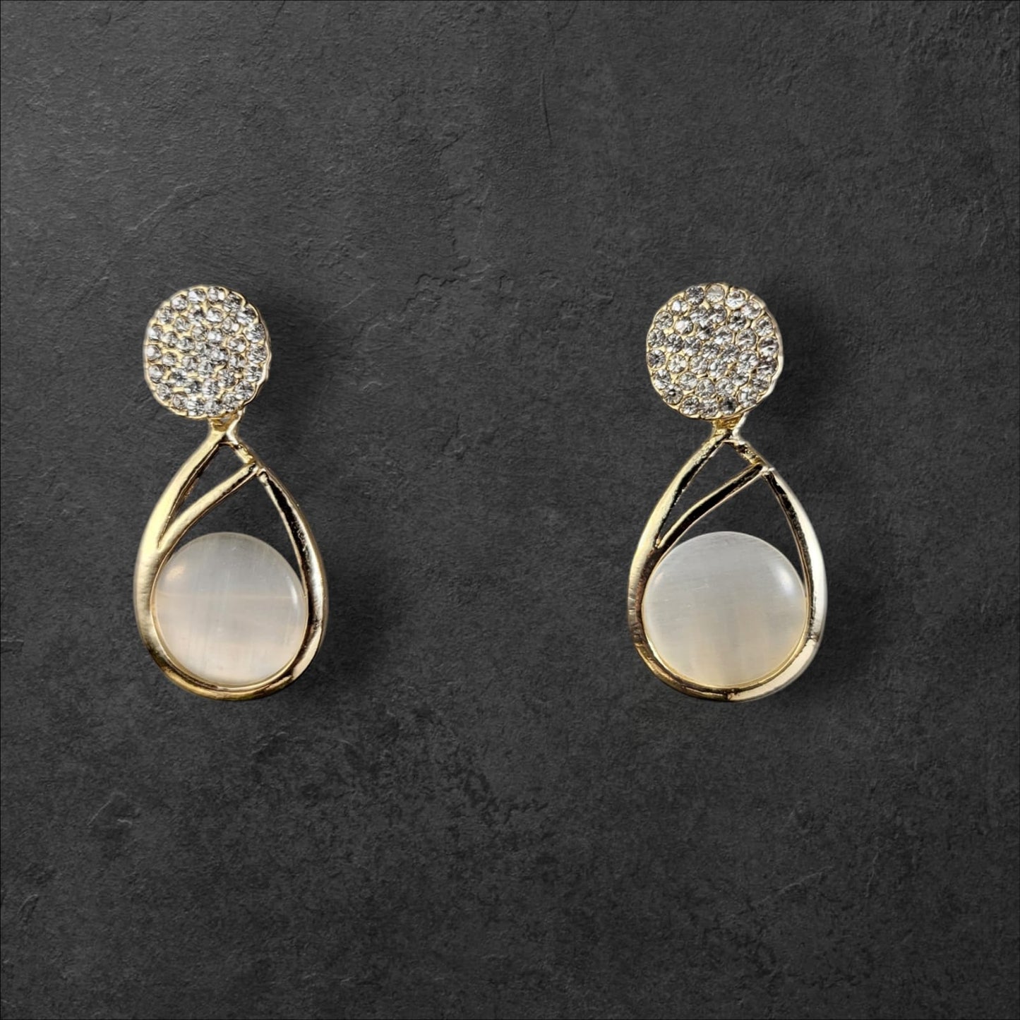 MIDAM™ Gold-Plated American Diamond Studded Water Drop Shaped Drop Earrings
