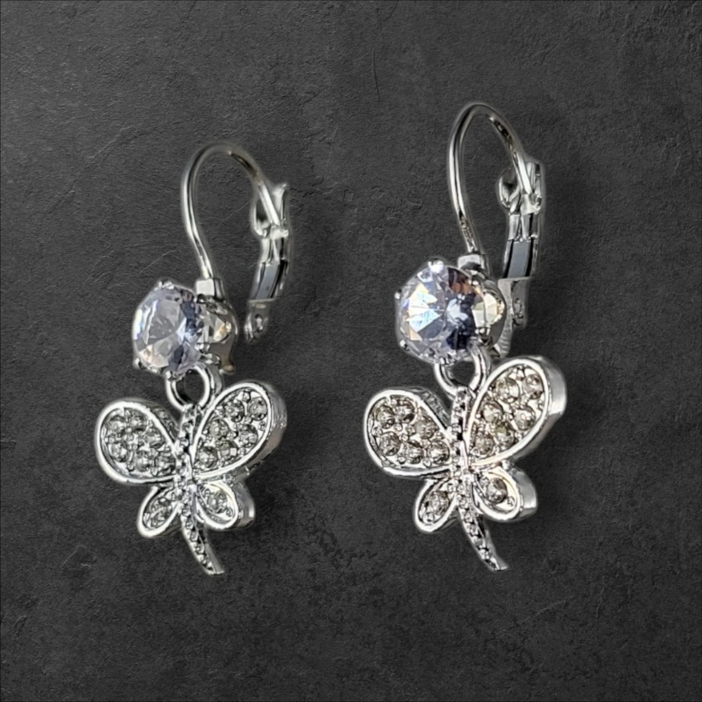 MIDAM™ Silver-Plated Zircon Butterfly Drop Earrings