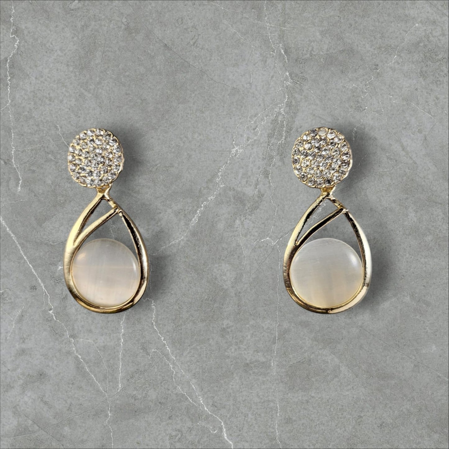 MIDAM™ Gold-Plated American Diamond Studded Water Drop Shaped Drop Earrings