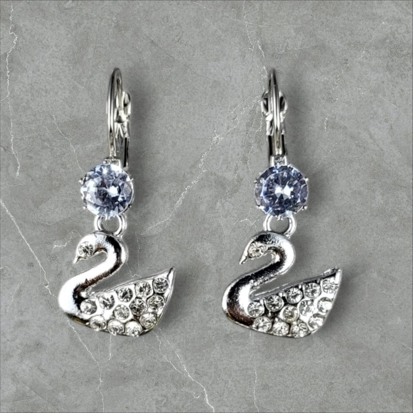 MIDAM™ Silver-Plated Zircon Studded Swan Drop Earrings