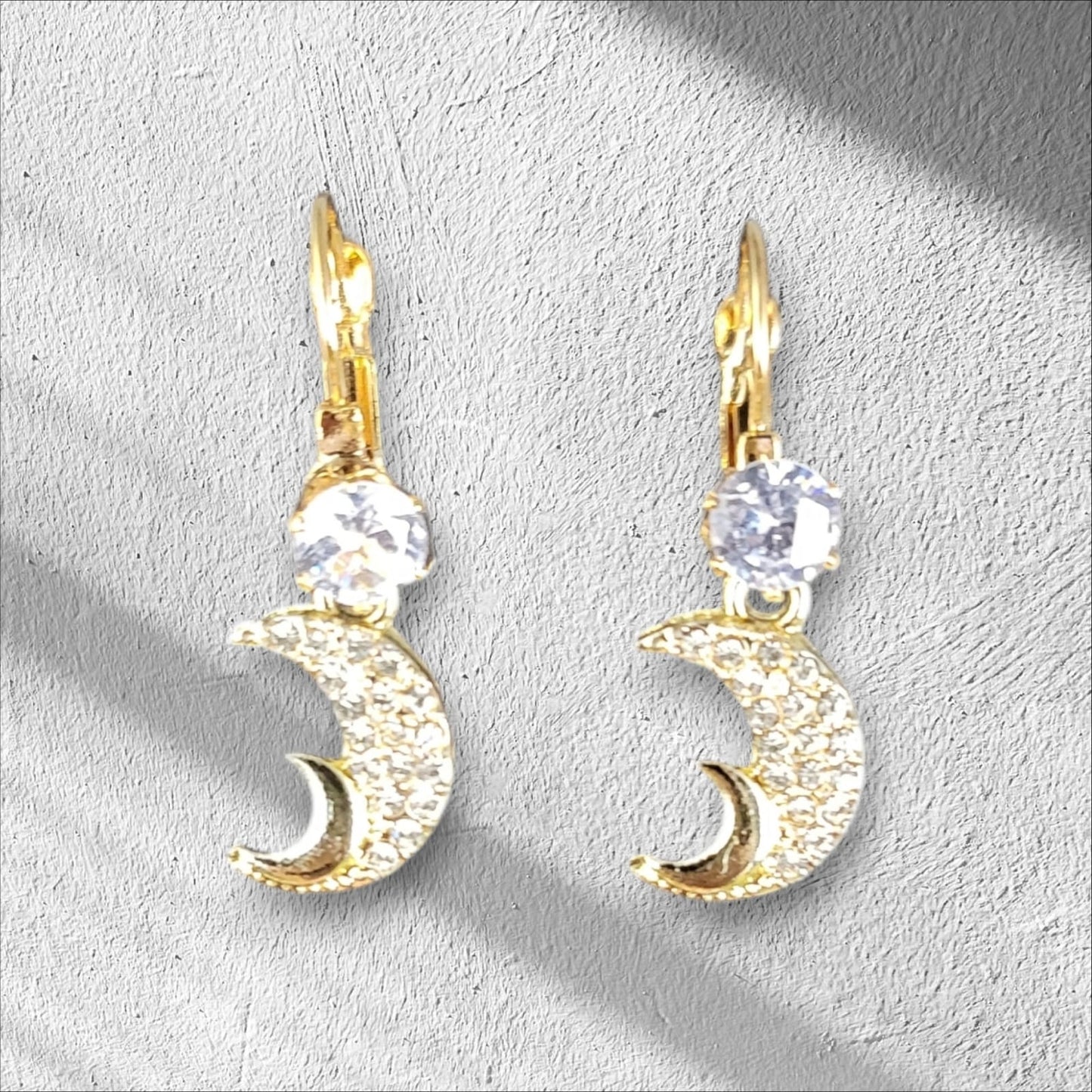 MIDAM™ Gold-Plated Zircon Studded Double Half Moon Classic Drop Earrings