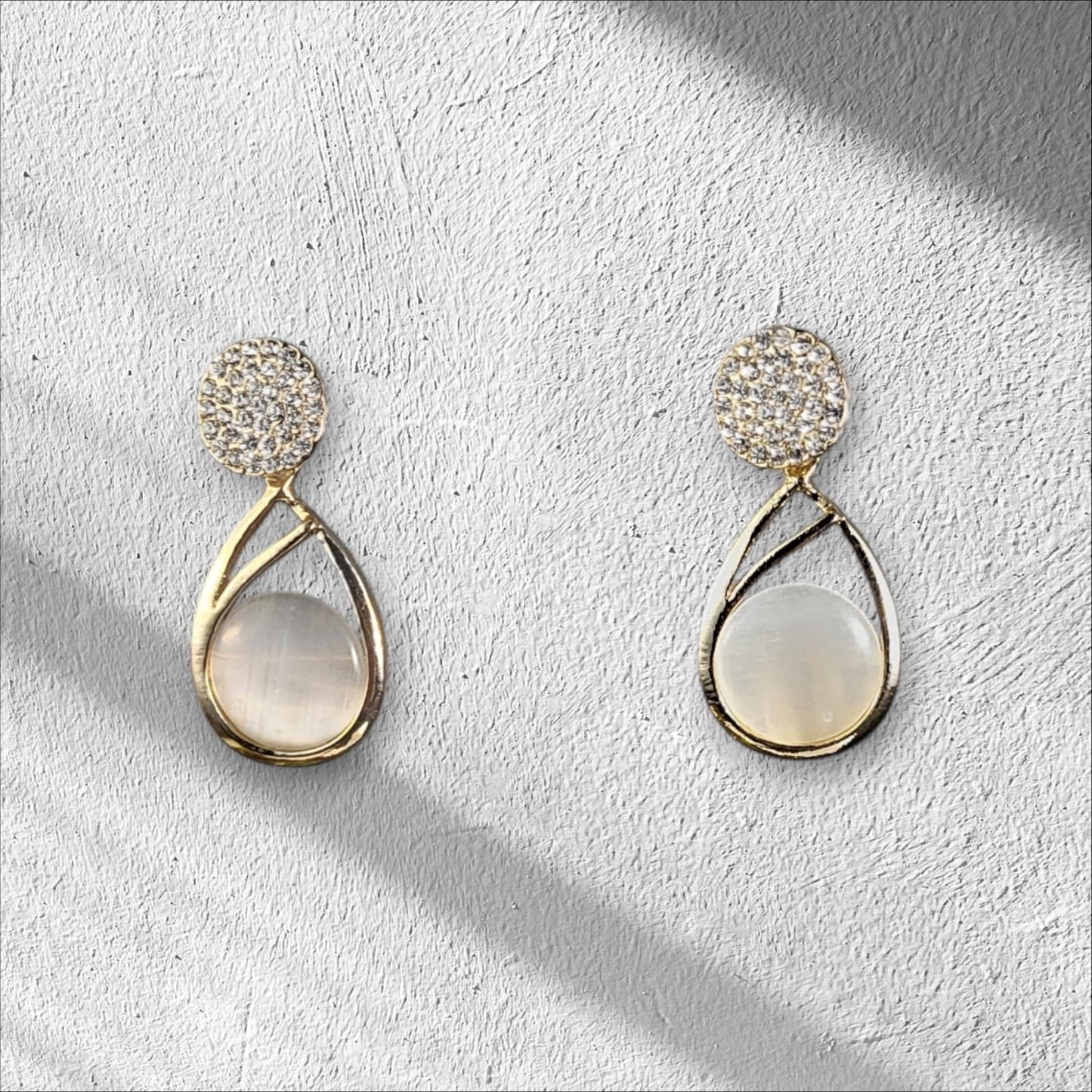 MIDAM™ Gold-Plated American Diamond Studded Water Drop Shaped Drop Earrings