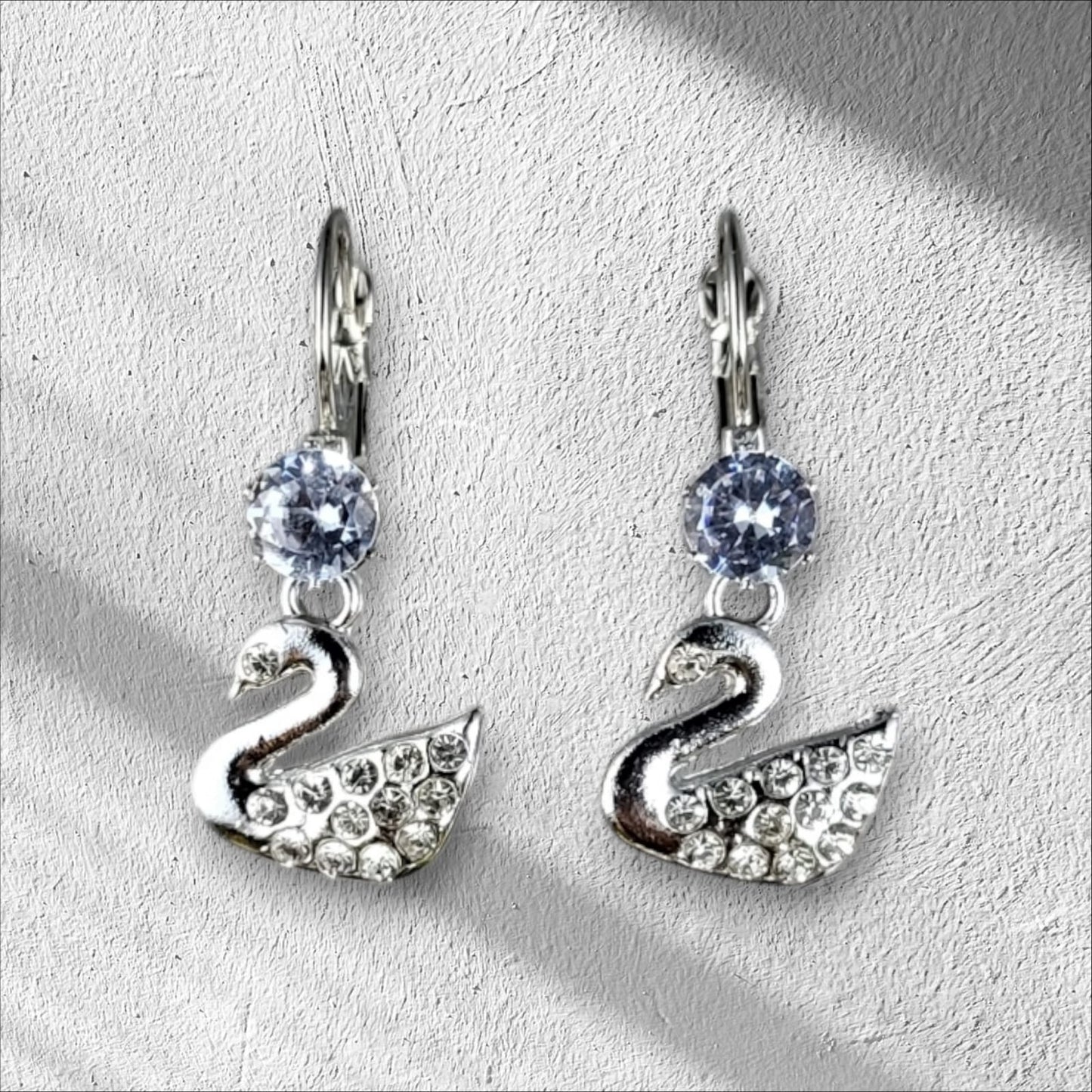 MIDAM™ Silver-Plated Zircon Studded Swan Drop Earrings
