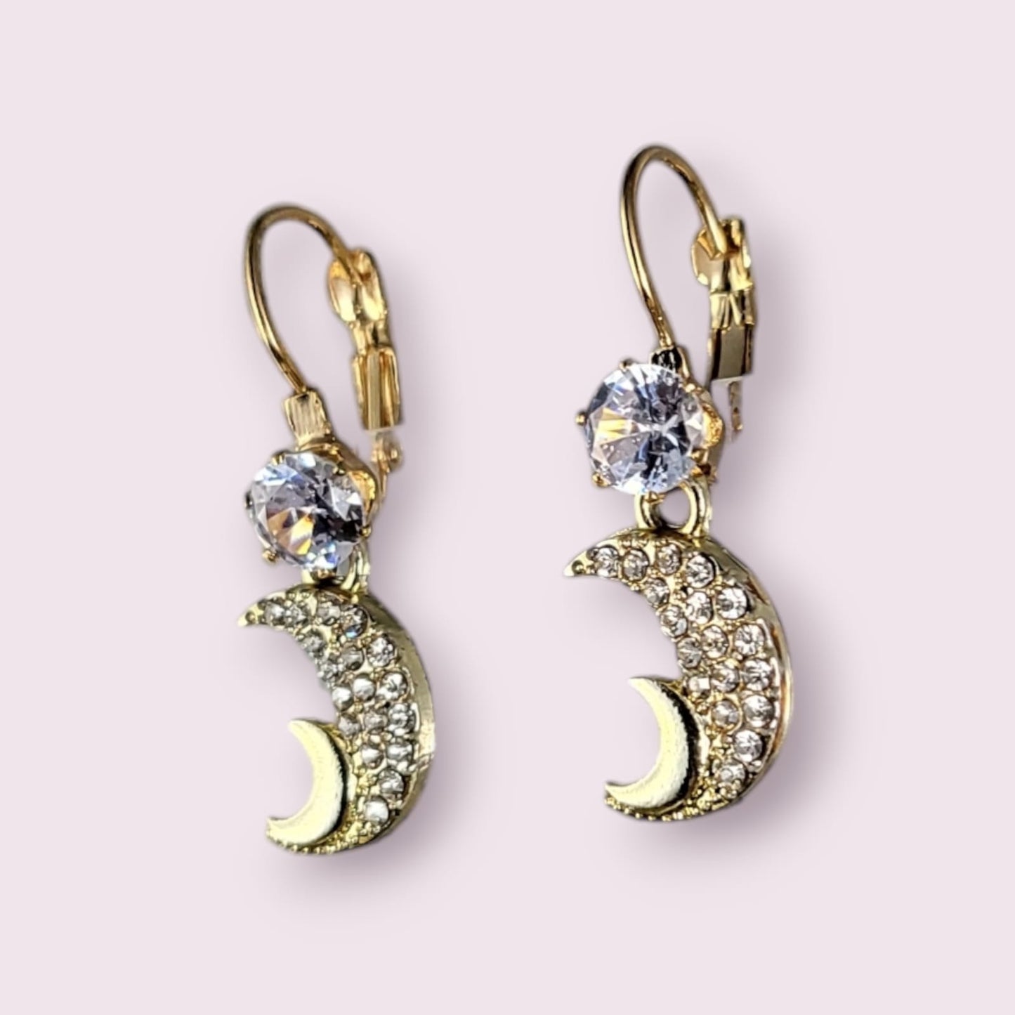 MIDAM™ Gold-Plated Zircon Studded Double Half Moon Classic Drop Earrings