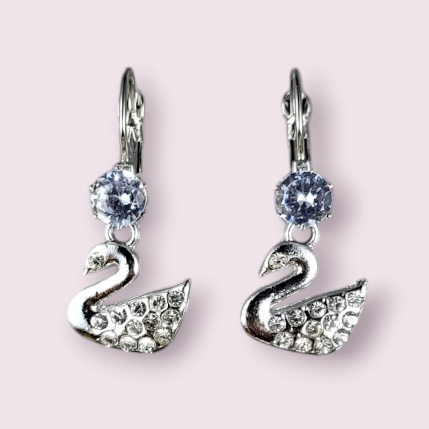 MIDAM™ Silver-Plated Zircon Studded Swan Drop Earrings