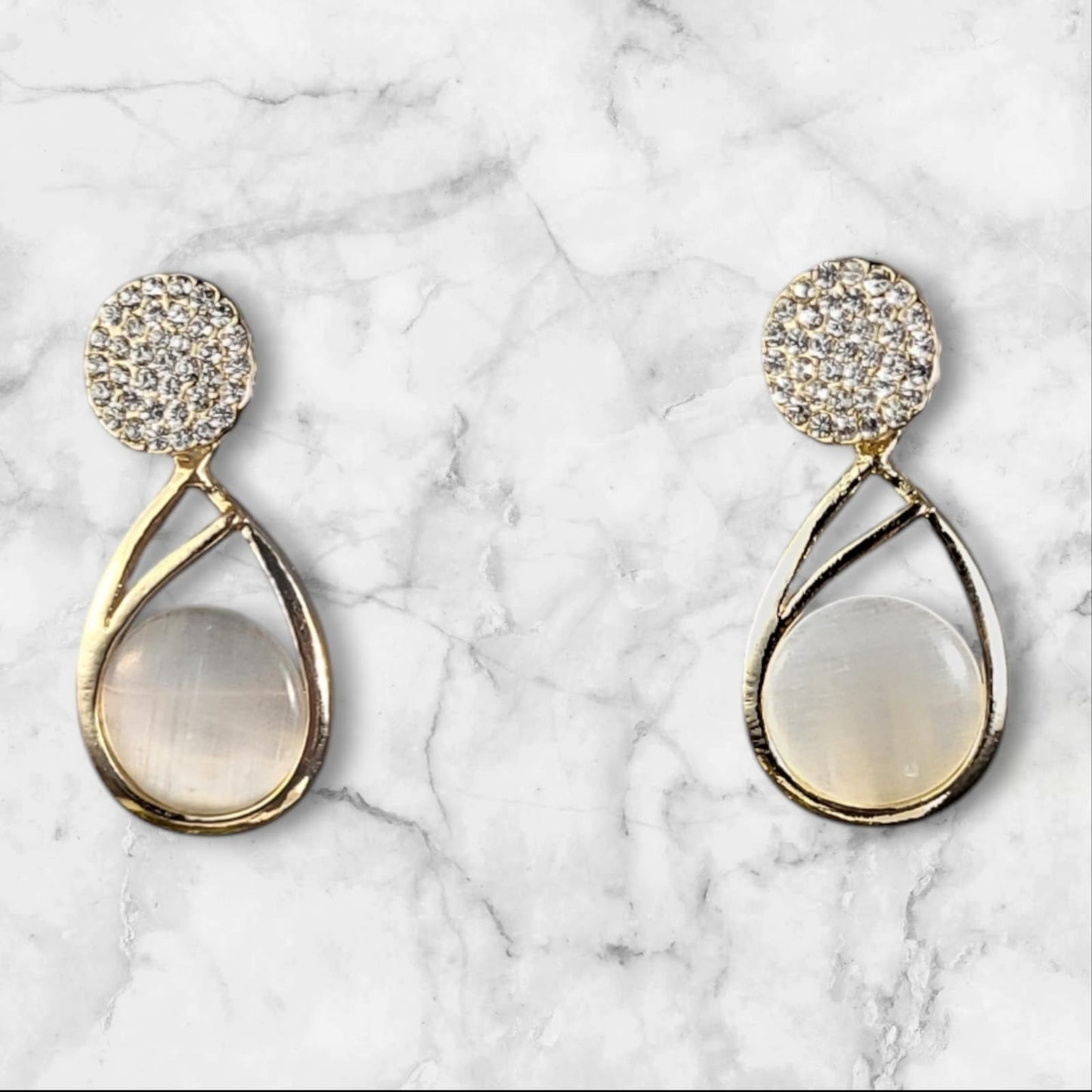 MIDAM™ Gold-Plated American Diamond Studded Water Drop Shaped Drop Earrings