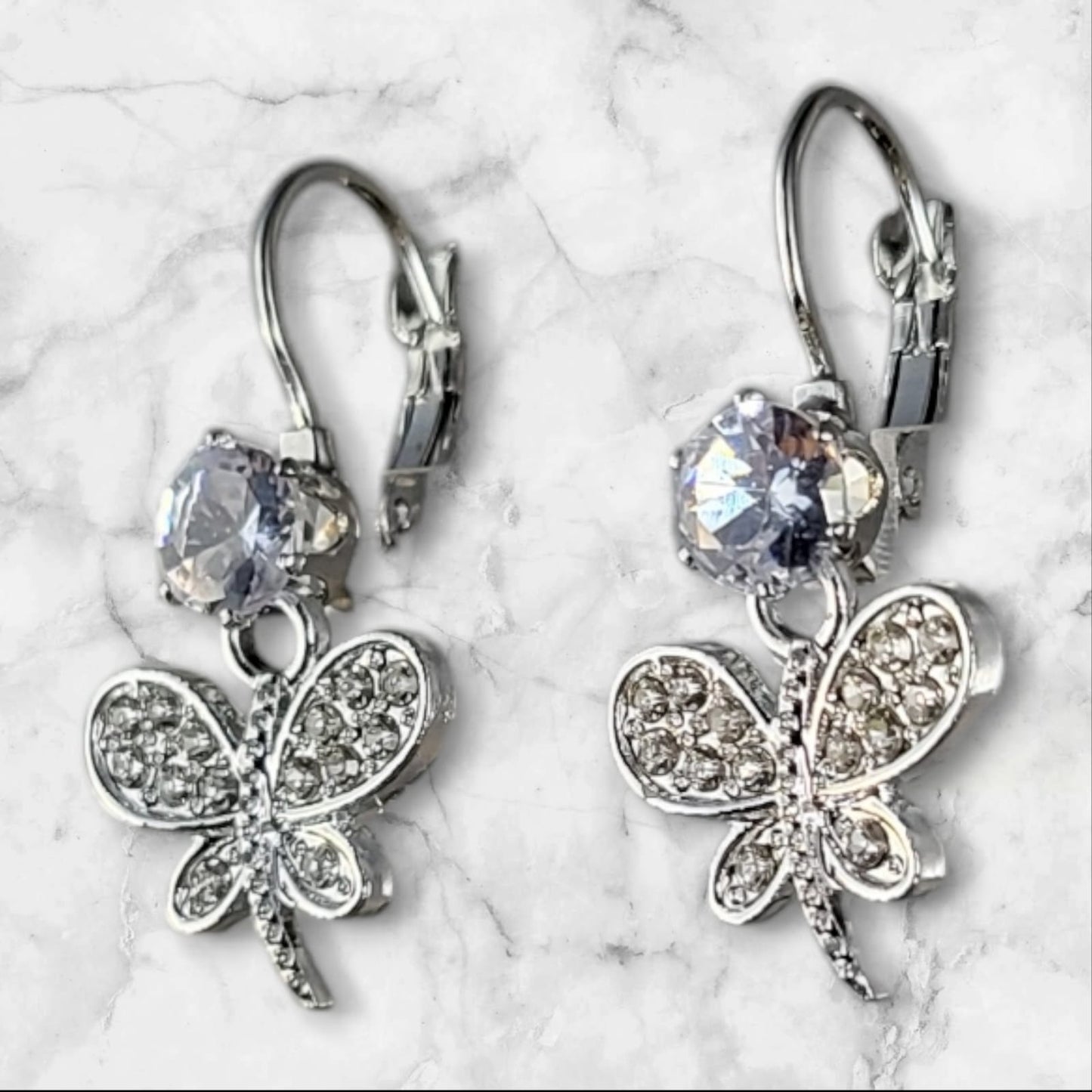 MIDAM™ Silver-Plated Zircon Butterfly Drop Earrings