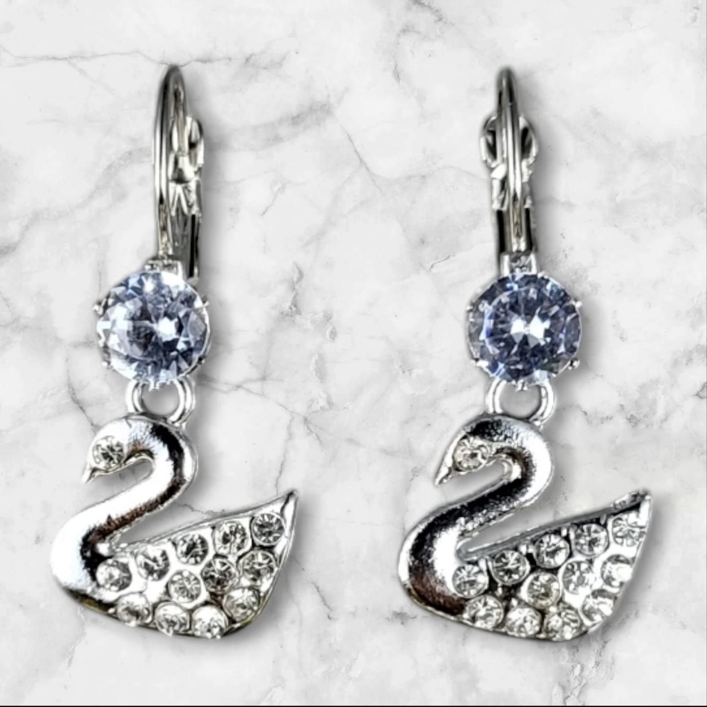 MIDAM™ Silver-Plated Zircon Studded Swan Drop Earrings