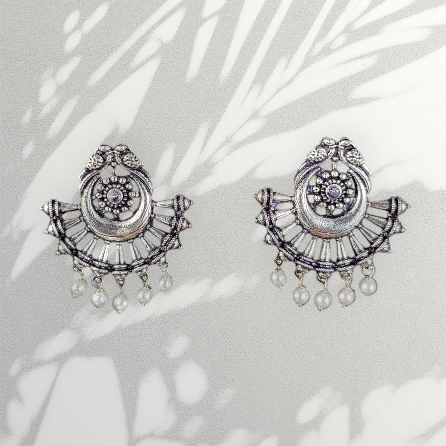 MIDAM™ German Oxidized Silver White Beaded Love Birds Contemporary Stud Earrings
