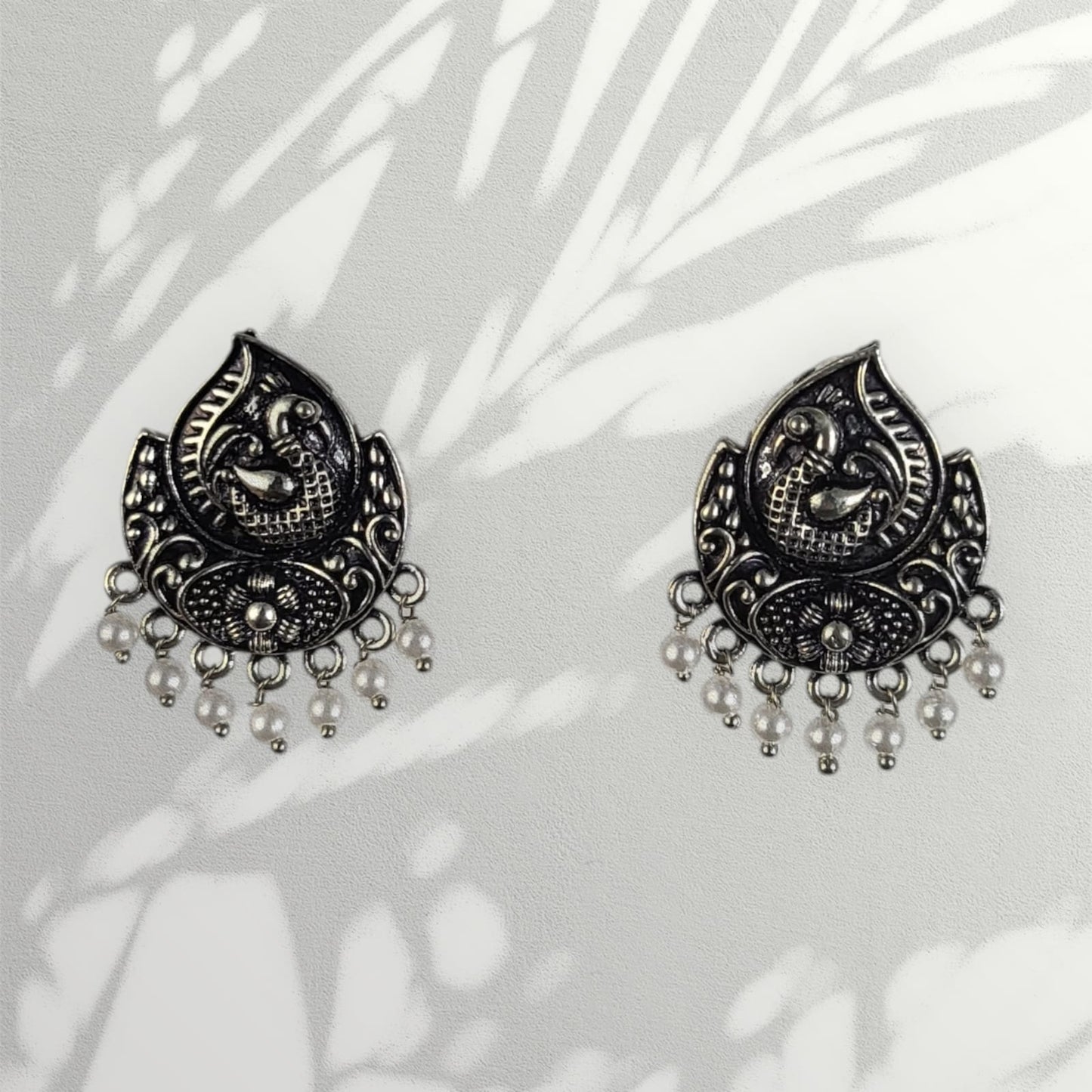 MIDAM™ German Oxidized Silver White Beaded Bird Stud Earrings